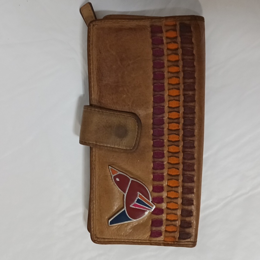 Vintage Fossil Maddox tab clutch bird leather wallet